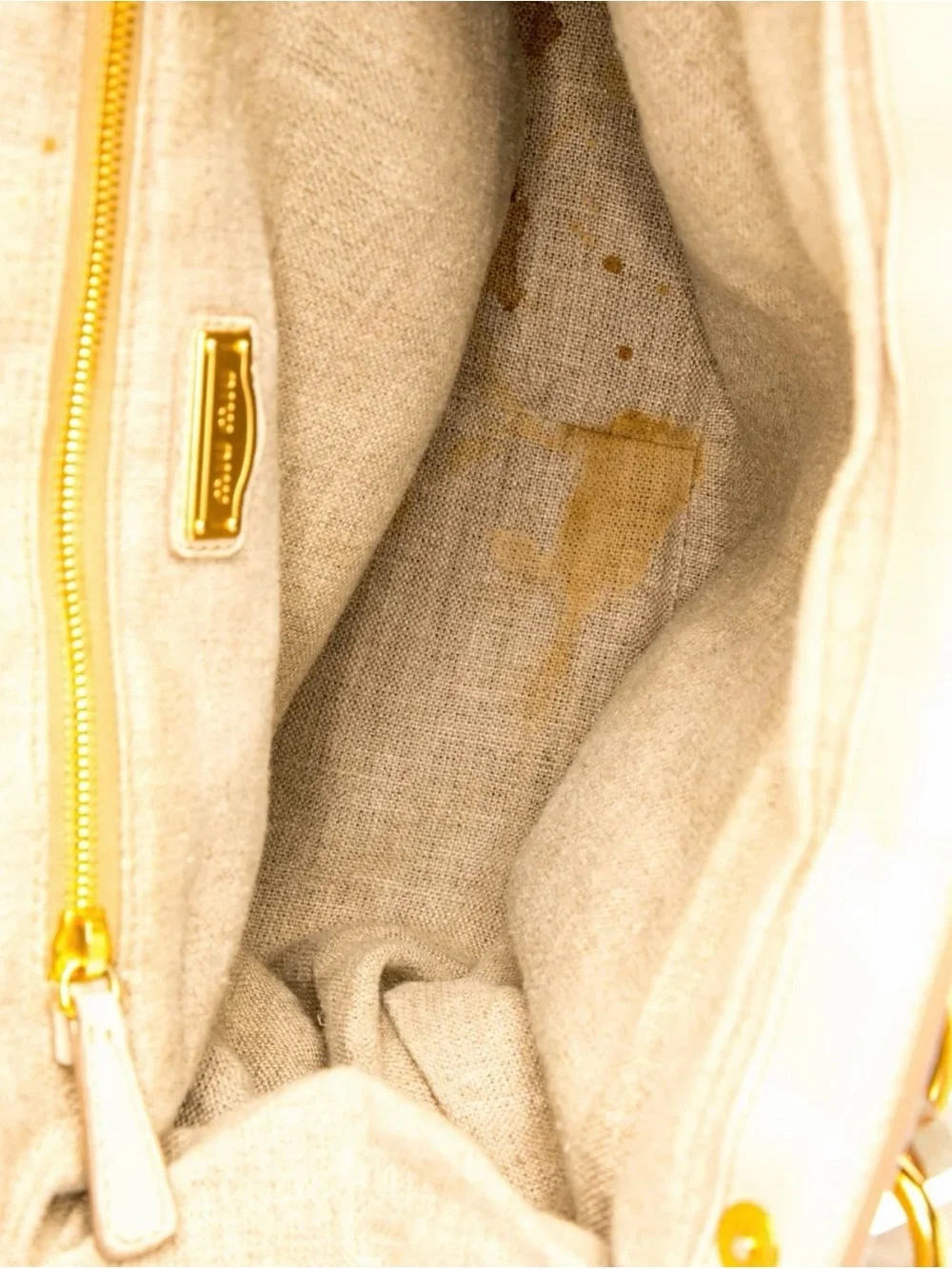 Miu Miu Cream Ruched Leather Shoulder Bag with Gold Hardware